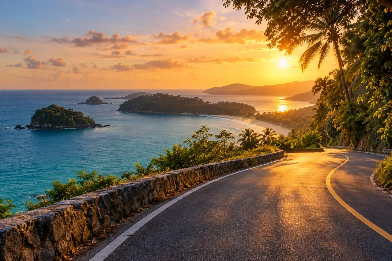 A coastal road at golden hour — AI-generated illustration