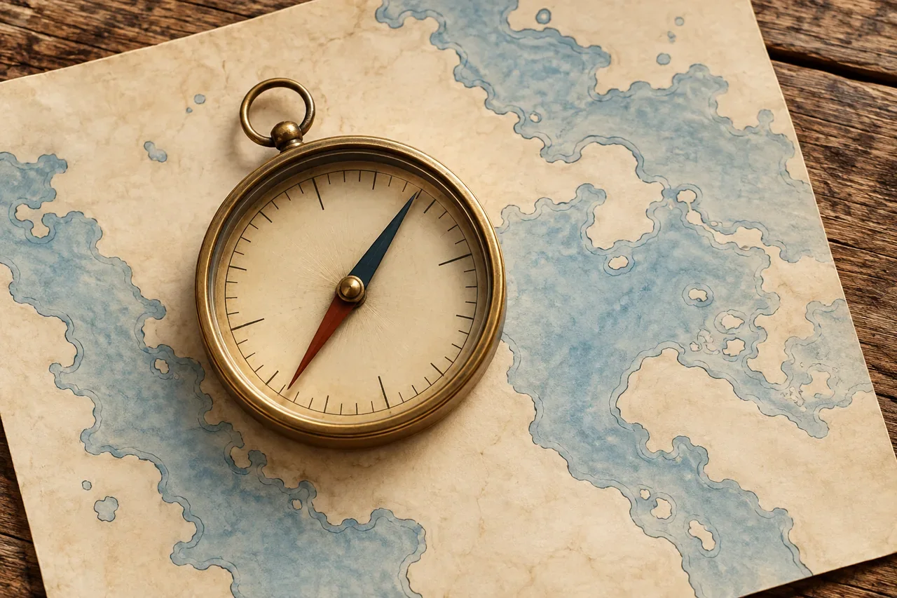 A flat lay of a nautical chart and compass — AI-generated illustration