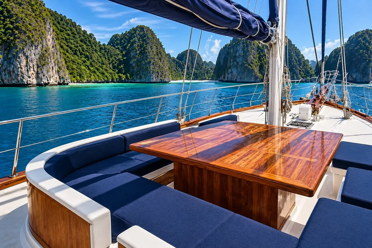 A private corner of a yacht deck — AI-generated illustration