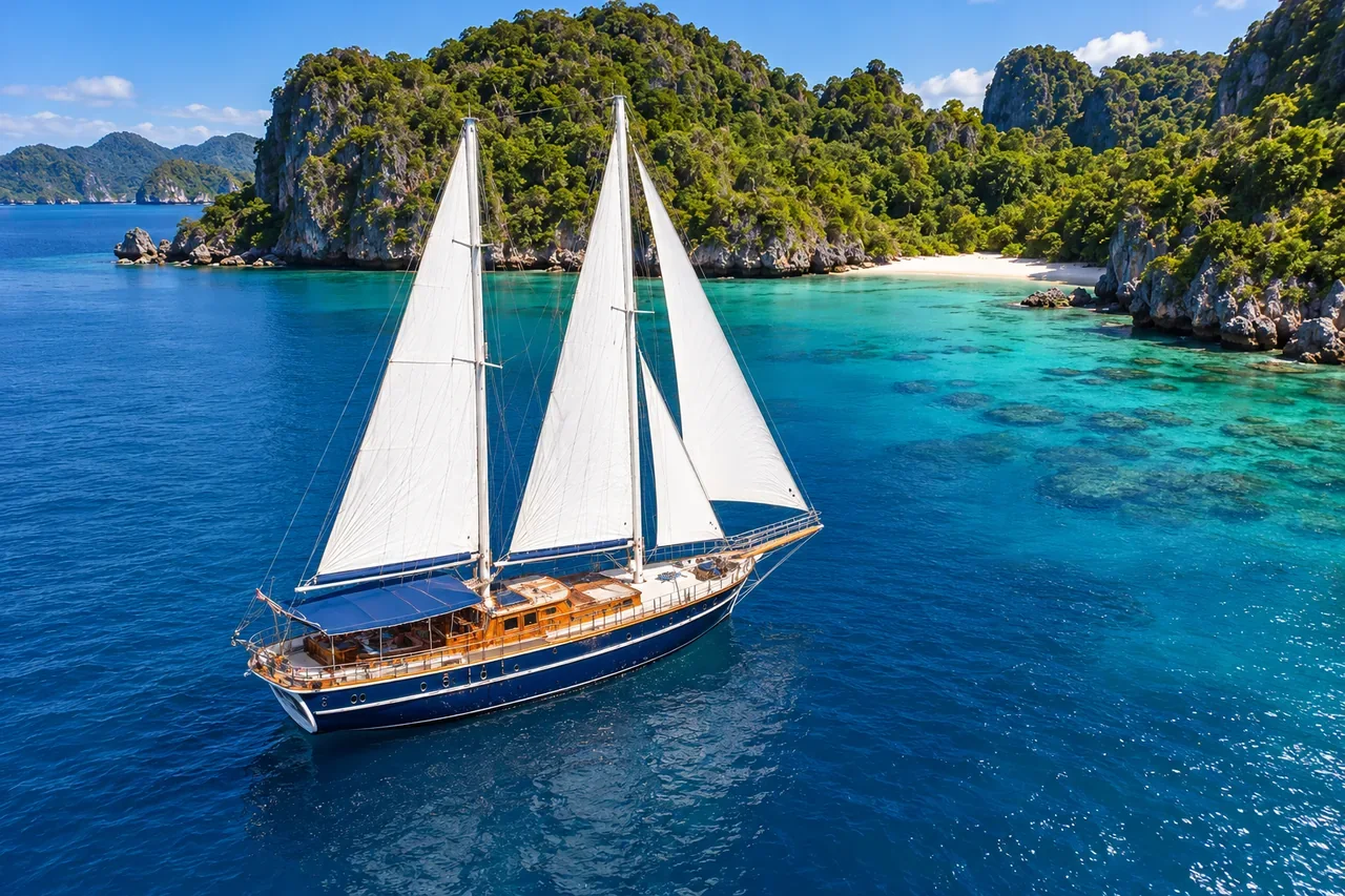 A quiet anchorage with one yacht — AI-generated illustration