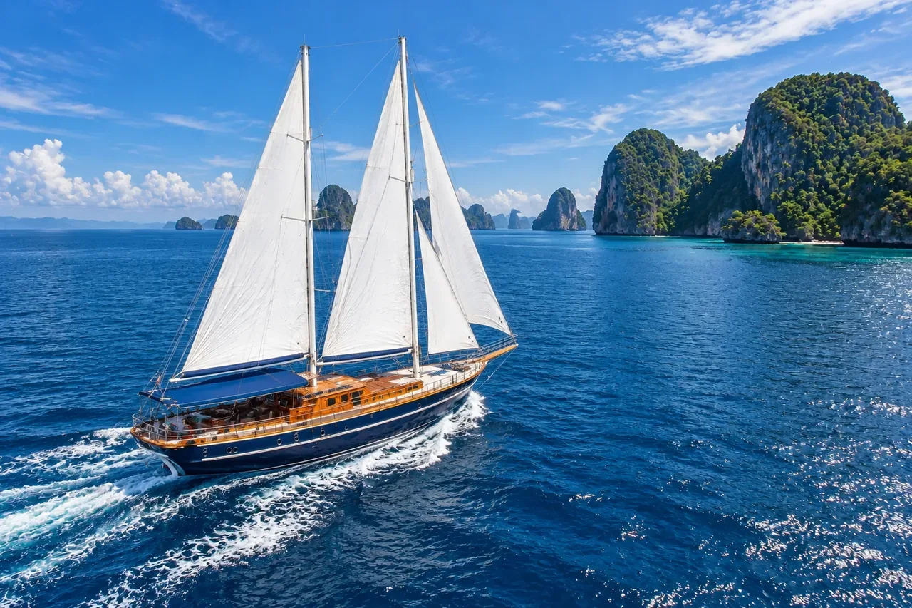 A yacht crossing open water — AI-generated illustration