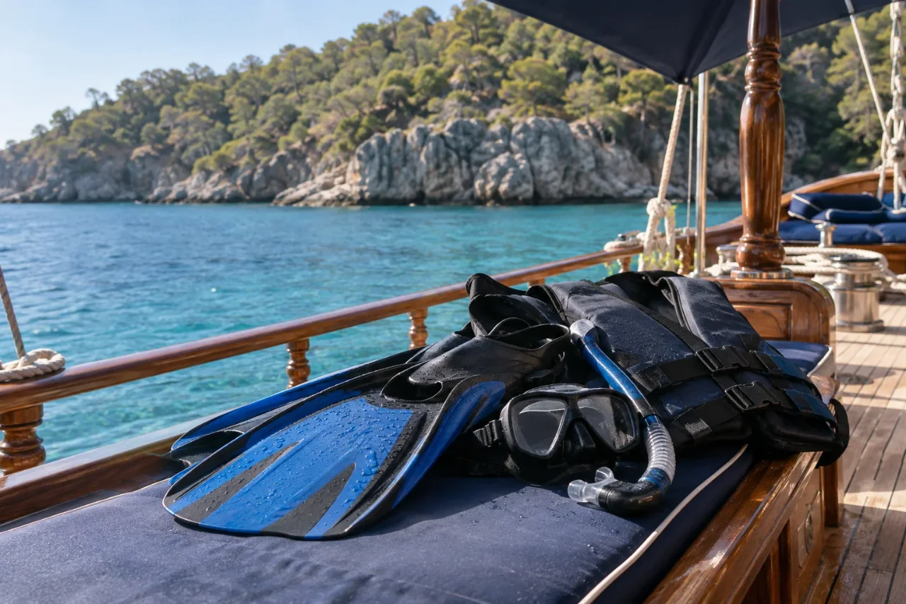 Checking snorkelling equipment before the day — AI-generated illustration
