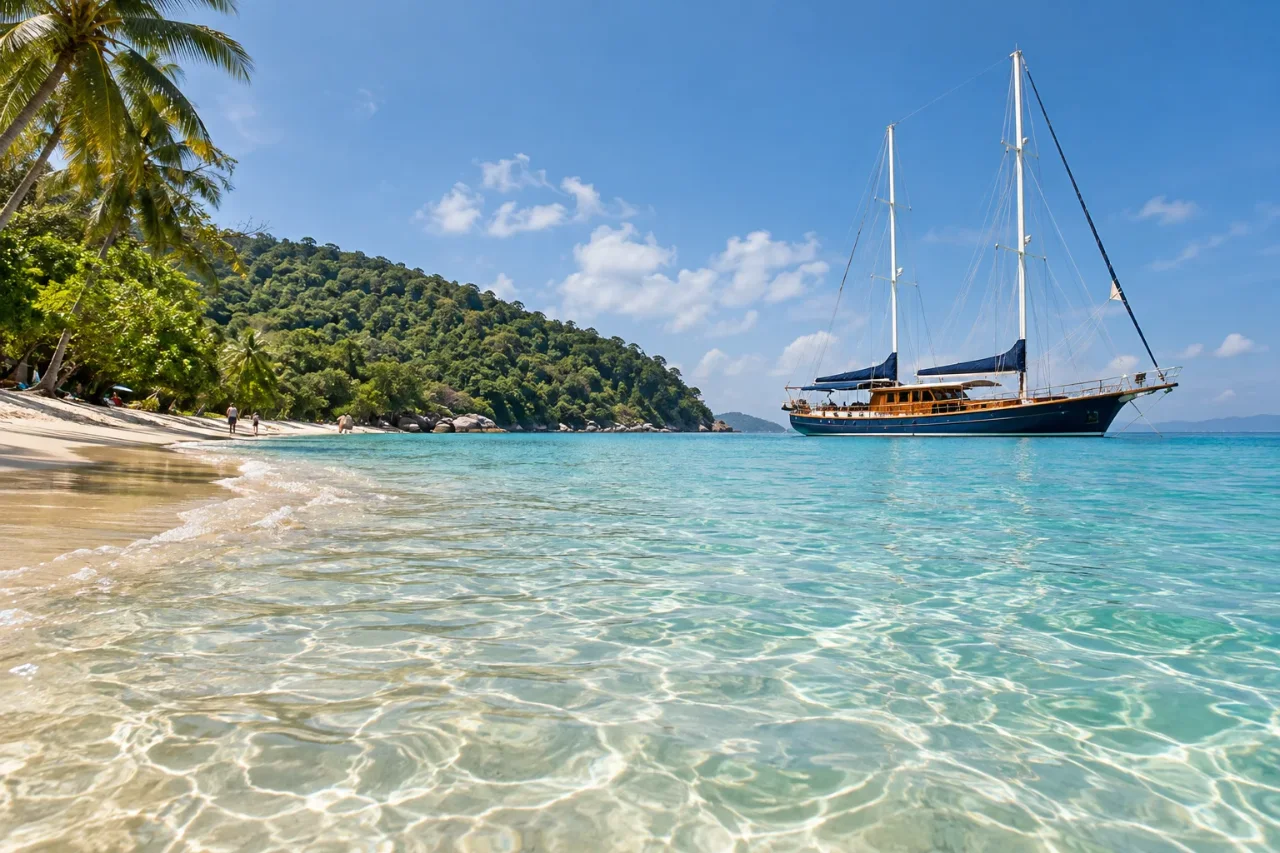 Clear shallows and a sandy tropical beach — AI-generated illustration