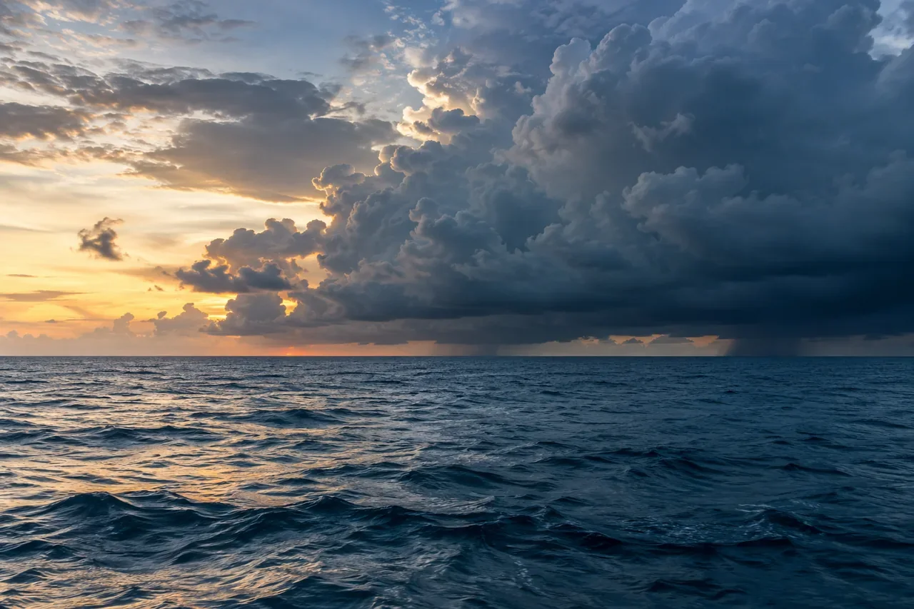 Clouds building over the horizon for marine forecast planning — AI-generated illustration