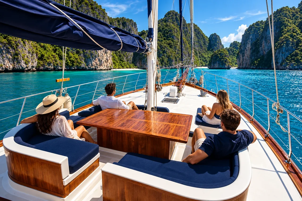 Guests relaxing on a private deck — AI-generated illustration