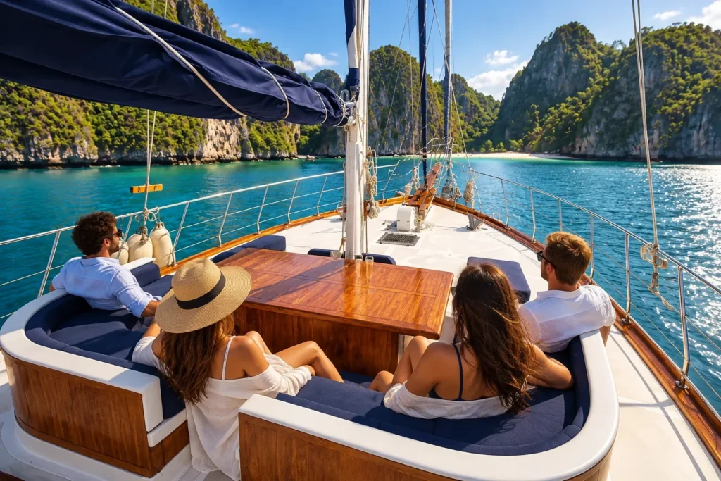 A group relaxing on a private deck for worth it planning — AI-generated illustration