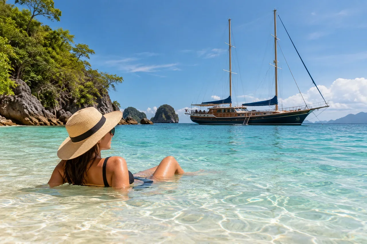 Shallow turquoise water near a beach — AI-generated illustration