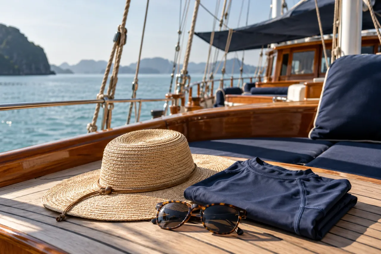 Sun protection for time on deck and in the water — AI-generated illustration