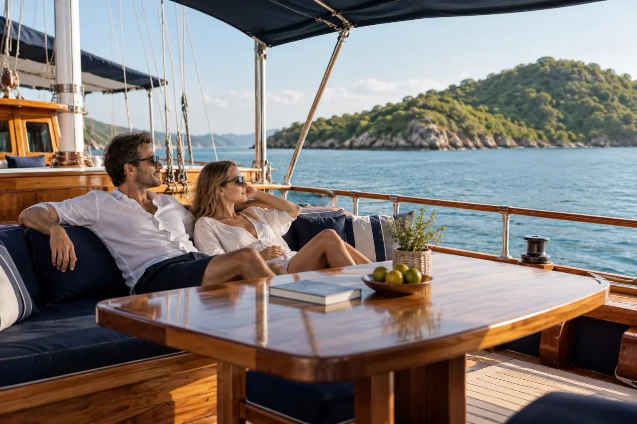 Taking time to relax on deck — AI-generated illustration
