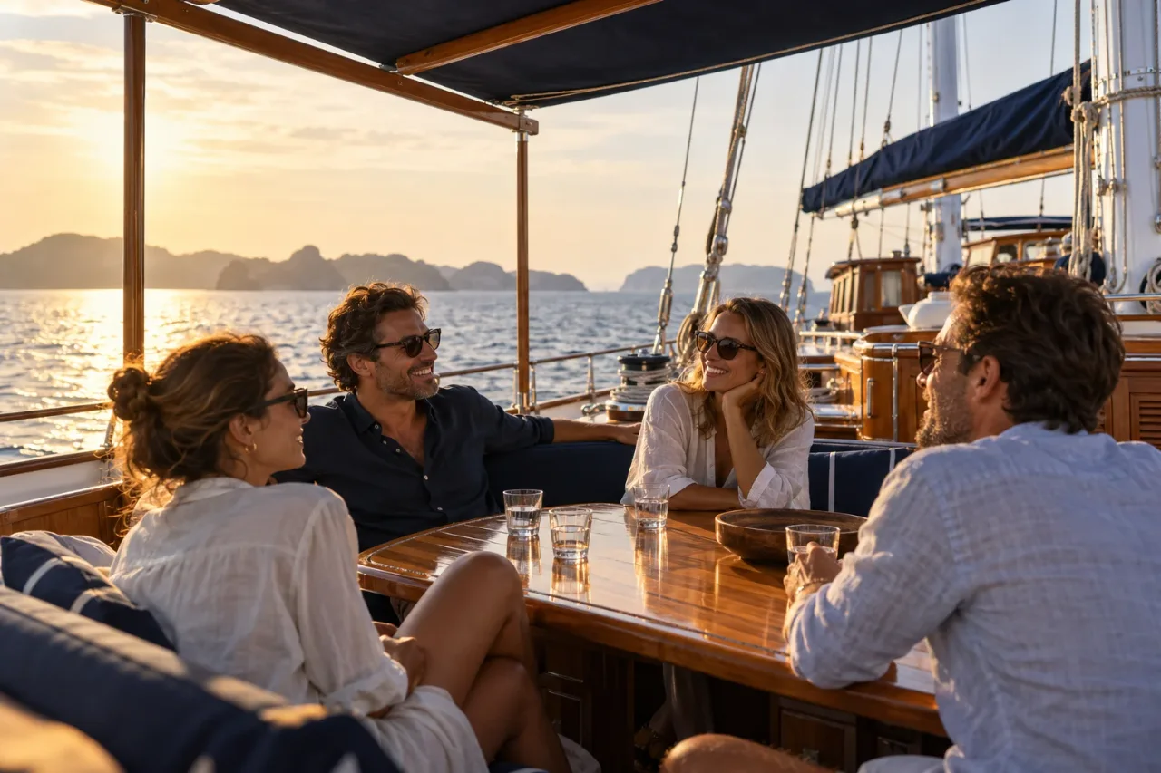Time together on deck at sunset — AI-generated illustration