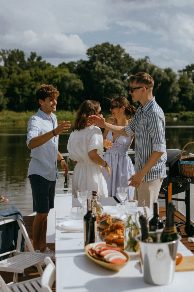 Friends gathered together on a private yacht at sea